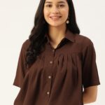 Shirt Collar Short Sleeves Crop Shirt Style Top