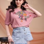 Floral Printed Round Neck Extended Sleeves Scuba Top