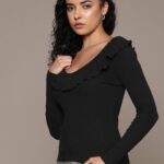 Women Ruffles Detail Scoop Neck Cotton Top