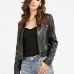 Women Solid Crop Biker Jacket