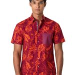 Men Spread Collar Floral Printed Cotton Slim Fit Casual Shirt