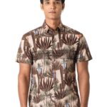 Men Spread Collar Graphic Printed Cotton Slim Fit Casual Shirt