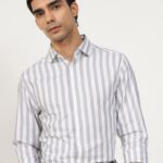 Semi Casual Men Cotton Dobby Stripe Slim Fit Shirt