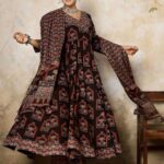Ethnic Motifs Printed V-Neck Pure Cotton Anarkali Kurta With Trousers And Dupatta