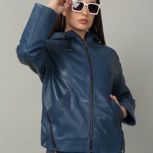 Women Hooded Solid Leather Casual Leather Lightweight Jacket